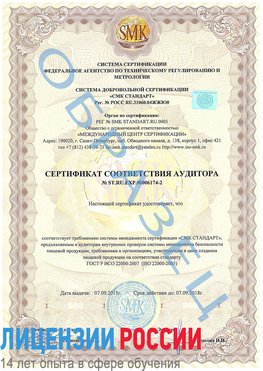 Образец сертификата соответствия аудитора №ST.RU.EXP.00006174-2 Димитровград Сертификат ISO 22000